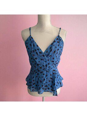 PARKER Blue Floral Side Zip Tank Top Blouse Size Small